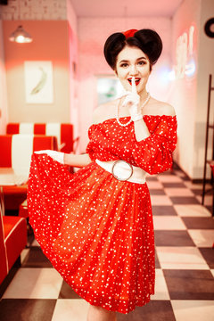 Pretty pin-up woman with make-up, vintage style