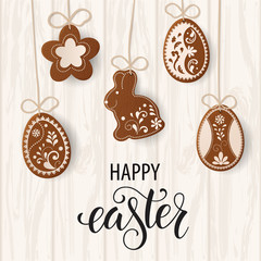 Happy Easter greeting, Gingerbread in the form of eggs. Spring holidays, Easter background. Vector illustration EPS10.