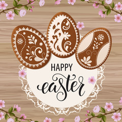 Happy Easter greeting, Gingerbread in the form of eggs. Spring holidays, Easter background. Vector illustration EPS10.