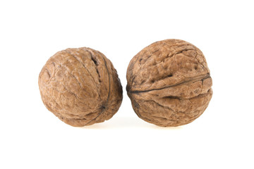 two walnuts on a white background