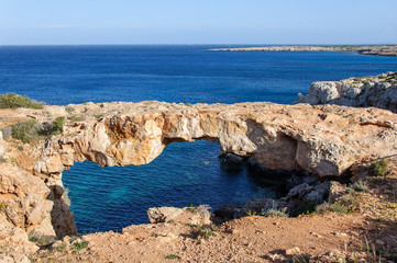 natural stone bridge cave in Mediterranean Sea, Ayia Napa, Cyprus.