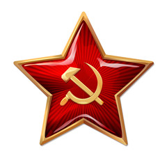 Red star with hammer and sickle. Star like a Soviet soldier.