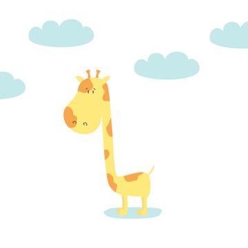 Cute Giraffe baby. Baby shower card. Vector illustration.
