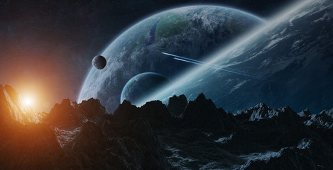 Asteroids flying close to planets 3D rendering elements of this image furnished by NASA