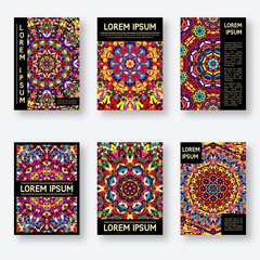 set of six posters with a bright kaleidoscope pattern