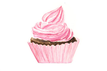 Cup cake on white, watercolor illustrator
