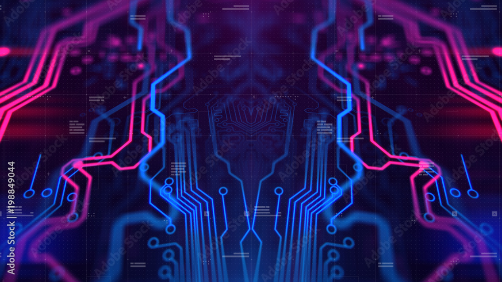 Poster kaleidoscope vivid pink. micro chipset purple violet and blue microchip backdrop. abstract backgroun