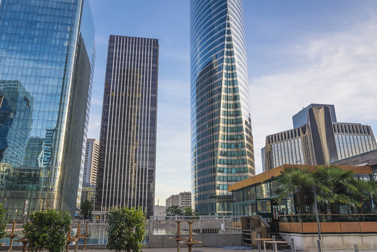 Modern cityscape with beautiful skycrapers on sunny day