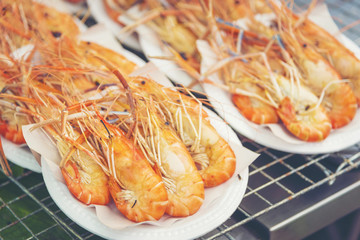 Shrimp on Plate with Dipping Sauce, Thai Food. Grilled shimp.