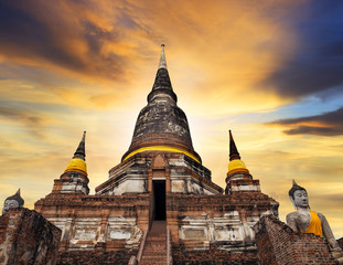 pagoda of wat yai chai mongkol temple in ayutthay world heritage site of unesco