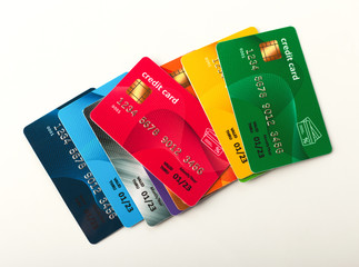 Collection of colourful credit cards isolated