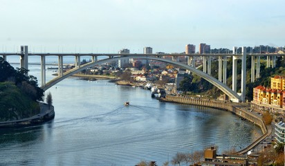 Panoramic view over Arrabida bridge in Oporto, Portugal