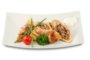 fast food on white background on the plate