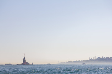 Maiden's tower on Bosphorus and view of historical peninsula.