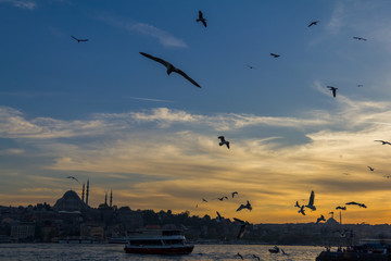 Sunset from Galata Bridge. Istanbul,Turkey