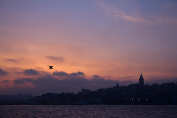 Beautiful calm sunset on the Bosphorus, Istanbul, Turkey