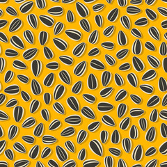 sunflower seeds on yellow background seamless pattern