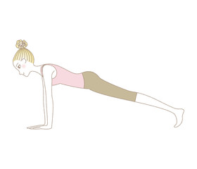 ヨガ　プランク・ポーズ（板のポーズ）をする若い女性