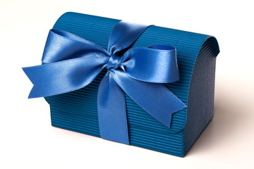 Blue gift box with blue ribbon