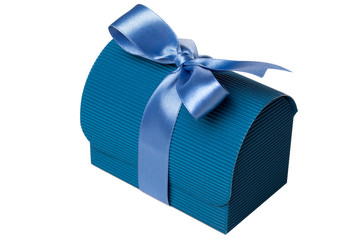 Blue gift box with blue ribbon