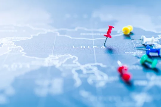 word of china on the map,selective focus of word china, concept of war.