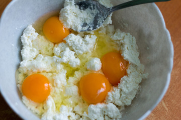 cottage cheese with farm eggs,baking a cake,Easter
