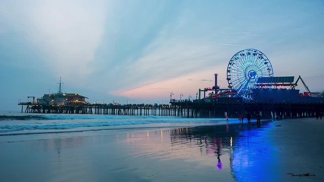 Pier in Santa Monica at night, Los Angeles, California, USA