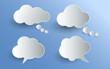 Vector set of stickers of speech bubbles. Blank empty white speech bubbles