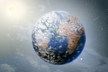 Planet Land, Sun and Moon in outer spaces
