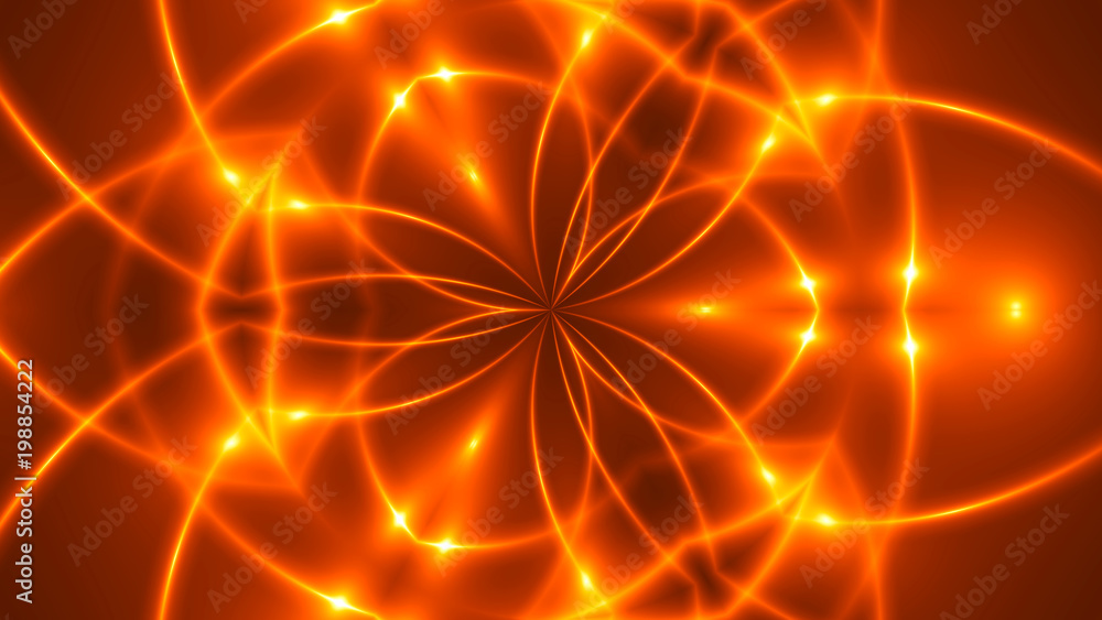 Poster Abstract background with VJ Fractal gold kaleidoscopic. 3d rendering digital backdrop.