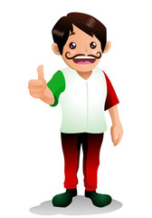 happy italian man thumb up wearing flag theme shirt