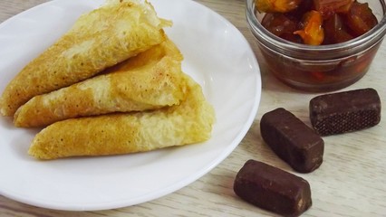 Homemade pancakes with Apple jam.