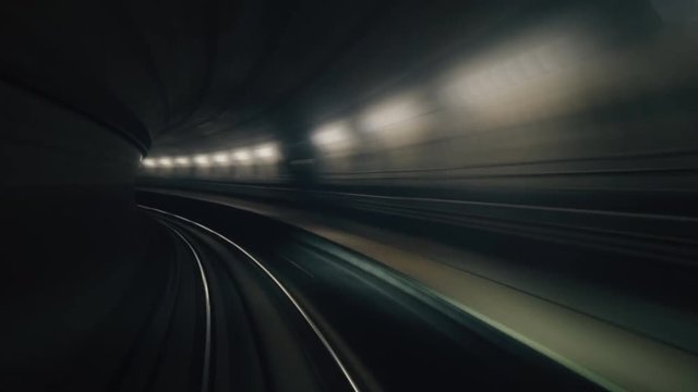 Time lapse. Departure and arrival of  an underground subway train.