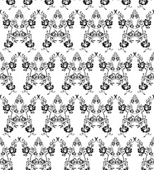 Black and white flowers vector seamless pattern
