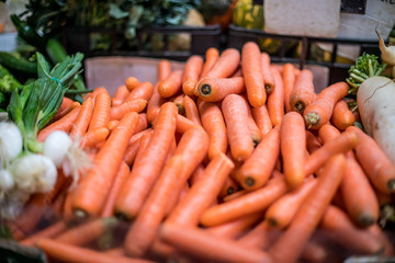 A bunch of carrots in an italian market near Rome
