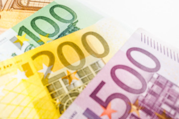 pile of paper euro banknotes as part of the united country's pay