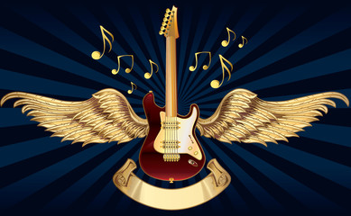 Winged guitar emblem