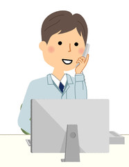 現場監督　PCと電話