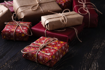 Few giftboxes on wooden table