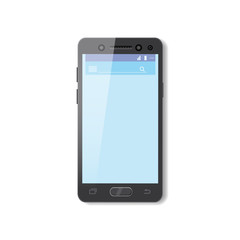 Black smartphone with blue screen. Phone mobile, vector, illustration, isolated