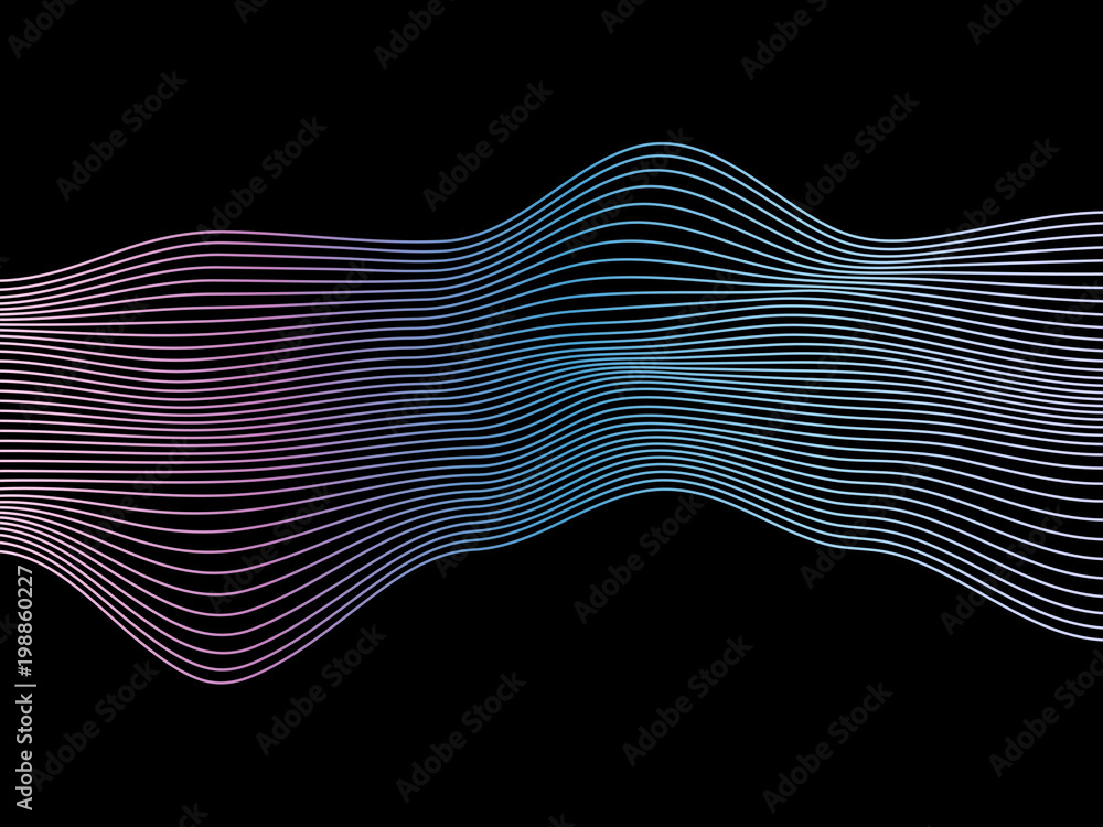 Aufkleber Abstract vector colorful wave lines isolated on black background for design elements in concept of music, technology, modern