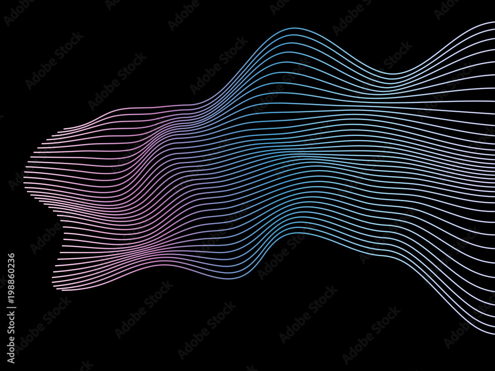 Poster abstract vector colorful wave lines isolated on black background for design elements in concept of m