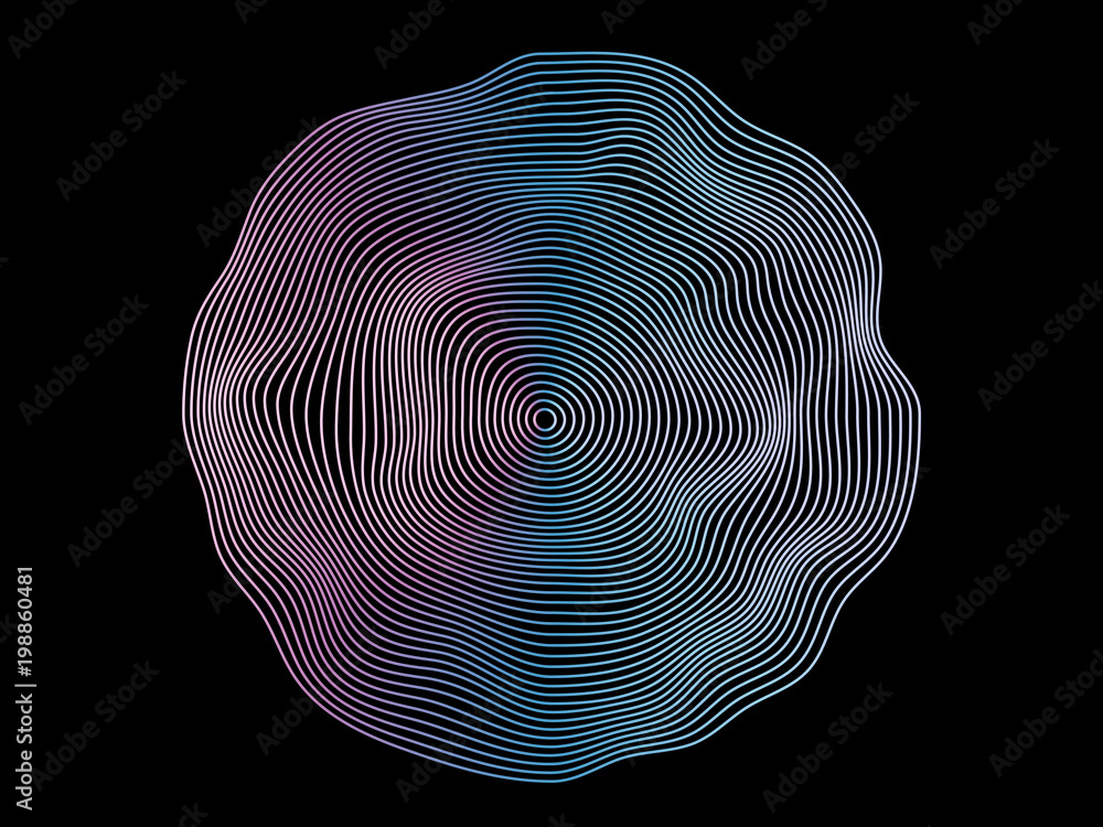 Aufkleber Abstract vector flowing wave surface of circle lines with colorful soft tone color palette on black background for design element, banner, background