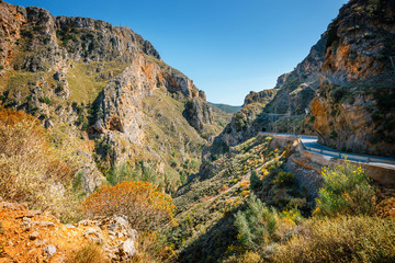 Mountain landscape with road to Elafonissi Beach, Crete, Greece