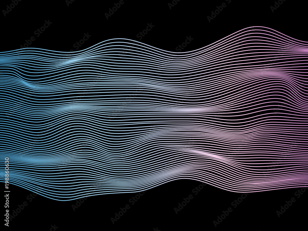 Wall mural Abstract vector colorful wave lines isolated on black background for design elements in concept of music, technology, modern - Wall murals