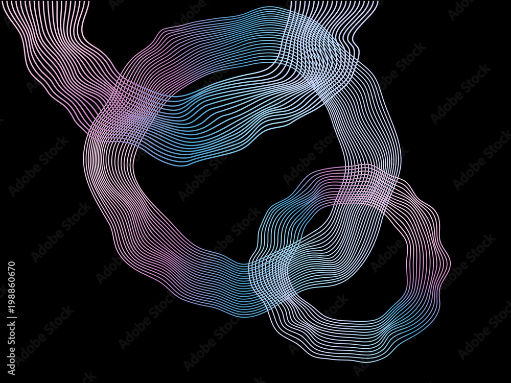 Aufkleber Abstract vector colorful circle wave lines isolated on black background for design elements in concept of music, technology, modern