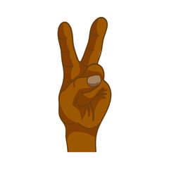 Cartoon black hand in victory gesture on white