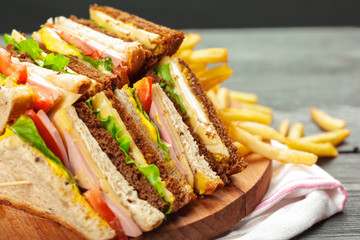 sandwich on a wooden table