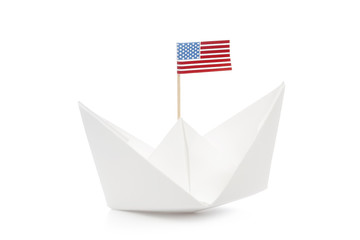 origami paper boat isolated on white background