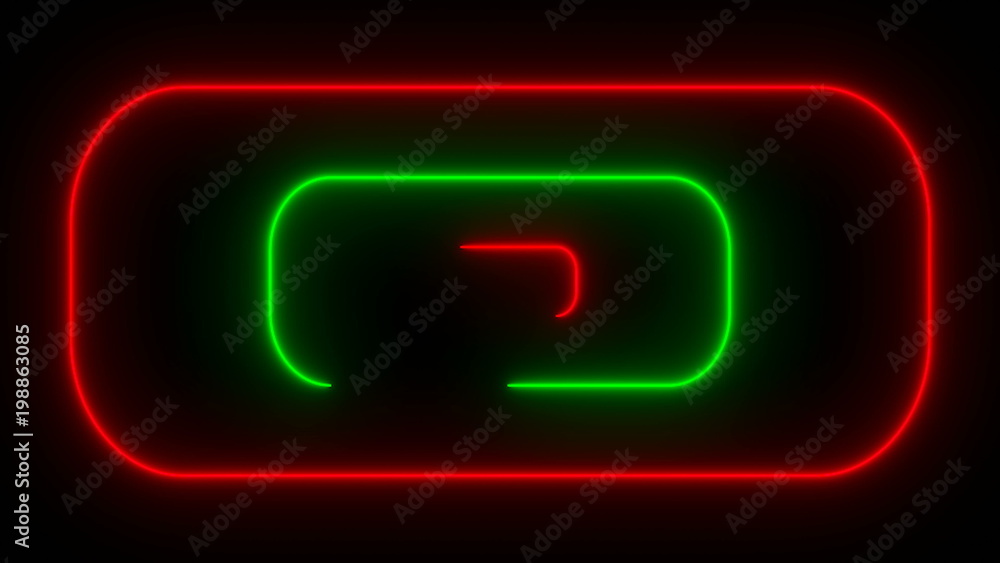 Poster many neon rounded rectangles in black space, abstract computer generated backdrop, 3d rendering